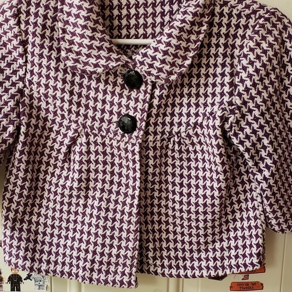 Women Tweed Purple Cropped Coat - Picture 3 of 5